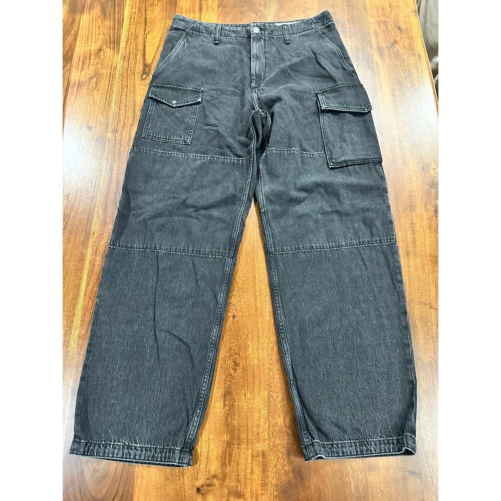 rag & bone Roya Washed Black Wide Leg Cargo Jeans Size 31